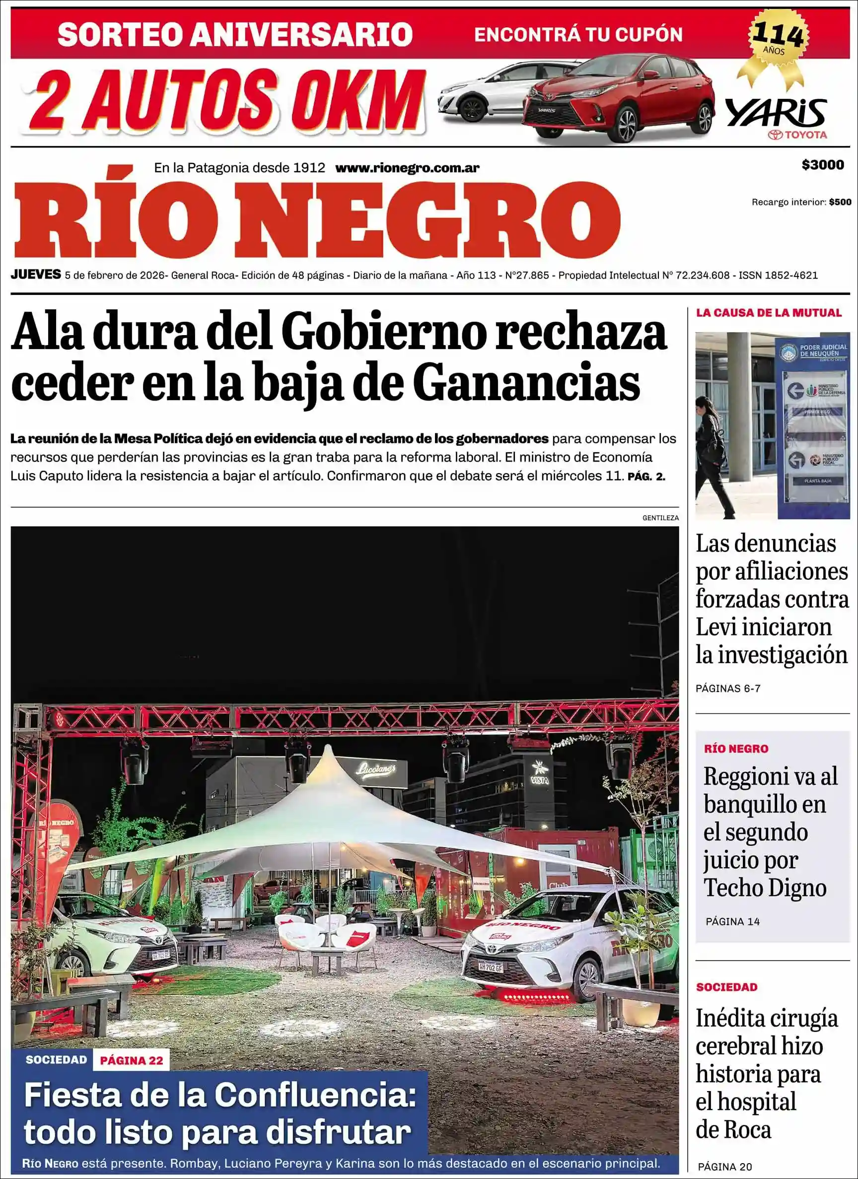 Evolucion Streaming | FM TENTACIÓN BRAGADO - Tapa del diario Rio Negro